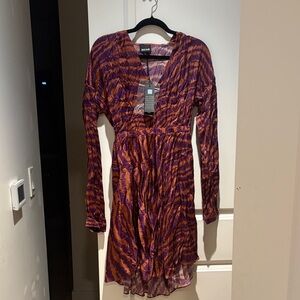 Just Cavilli Vibrant Purple and Orange Long Sleeve Dress